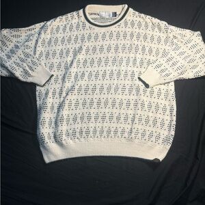 90s Vintage Geometric Pattern Green and White Knitted Sweater